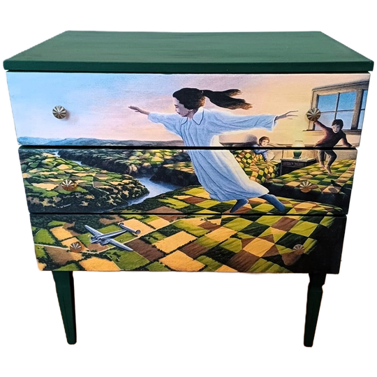 Groen Nachtkastje “optische Illusie” - 3 Lades 1