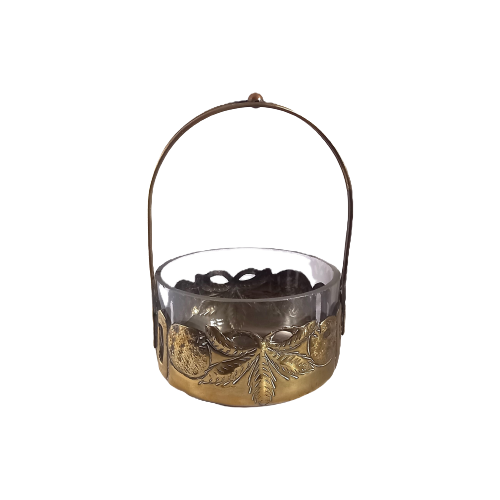 Goudkleurige Art Nouveau Jugendstil Suiker Pot Met Glazen Kom