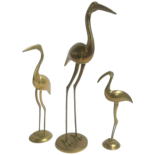 Large Vintage Brass Crane Birds, 1970s 1