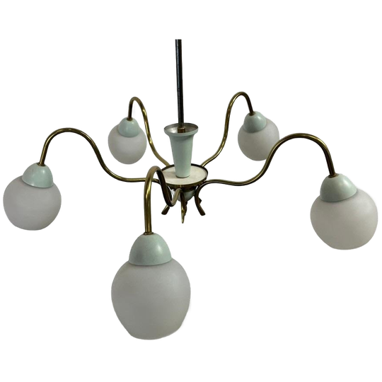 Vintage 'gouden' Luster / Hanglamp Met Muntblauw Accent 1