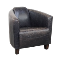 Zwarte Rundleren Aviator Fauteuil Met Een Strak Design En Een Leuke Vormgeving
