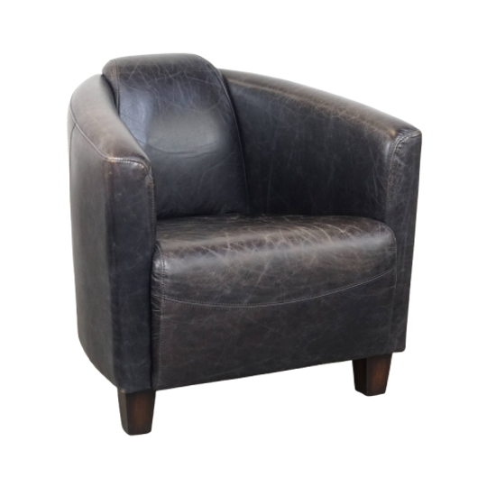 Zwarte Rundleren Aviator Fauteuil Met Een Strak Design En Een Leuke Vormgeving 1
