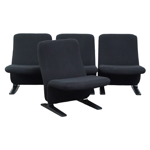 Set Van 4 Zwarte Vintage Design Fauteuils Van Pierre Paulin Voor Artifort Concorde Model F780