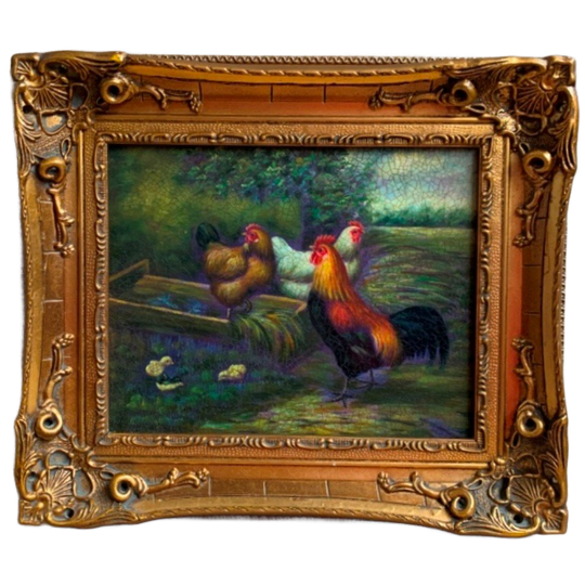 Schilderij "kippen Op De Binnenplaats". 1