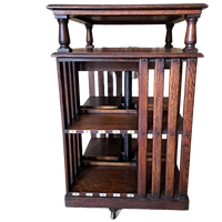 Antieke Grote Eiken Boekenmolen, 112 Cm Hoog, 67x67 Cm