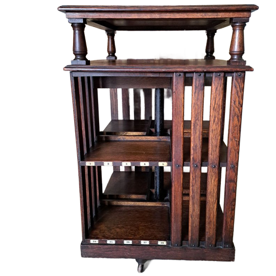 Antieke Grote Eiken Boekenmolen, 112 Cm Hoog, 67x67 Cm 1