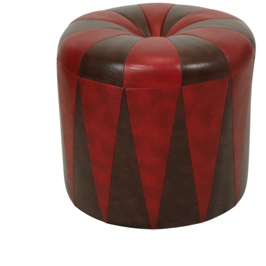 Ronde Vintage Poef Bruin Rood Tweekleurig Skai Sixties 1