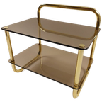 Vintage Bijzettafel Met Gouden Frame En Rookglas, Jaren 70 thumbnail 1