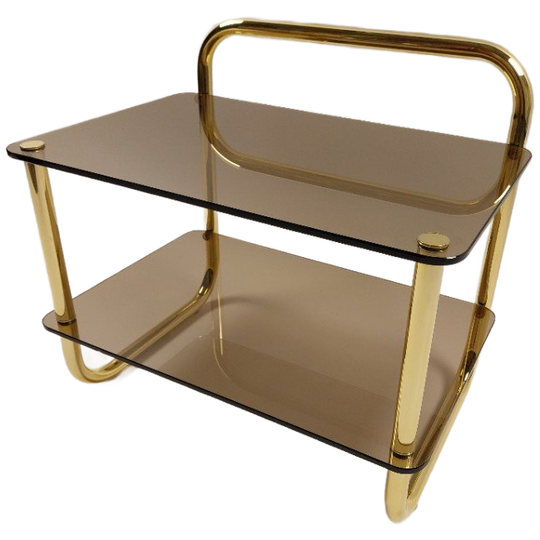 Vintage Bijzettafel Met Gouden Frame En Rookglas, Jaren 70 1