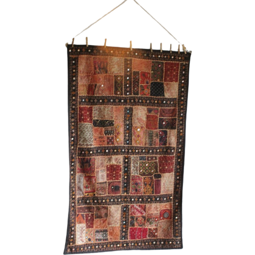 Large Vintage Banjara Patchwork Tapestry, India, Wall Carpet