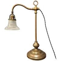 Staande Messing Piano Lamp Met Holophane Glazen Kapje