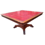 Antieke Vergadertaf Eettafel, Kaarttafel Met Ingelegde Leer, thumbnail 1