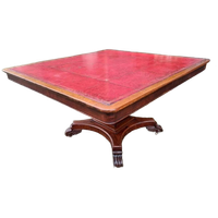 Antieke Vergadertaf Eettafel, Kaarttafel Met Ingelegde Leer,