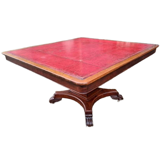 Antieke Vergadertaf Eettafel, Kaarttafel Met Ingelegde Leer, 1
