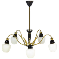Vintage Kroonluchter In Messing En Opaline Glas, 1960s