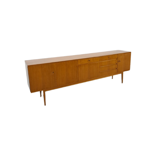 Lang Teak Dressoir Met Lades En Klepkast, Vintage Sideboard 1