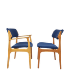 Vintage Deense Stoelen Erik Büch | Ploegwool Blauw Setprijs thumbnail 1