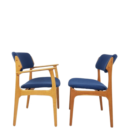 Vintage Deense Stoelen Erik Büch | Ploegwool Blauw Setprijs 1