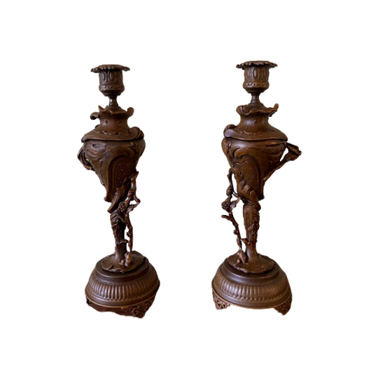 Set Van 2 Art Nouveau Kandelaars Van Rond 1900 - Uit Frankrijk 1