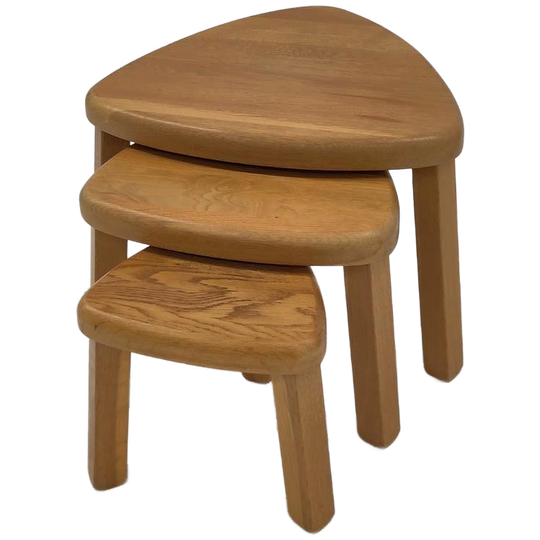 Brutalist Nesting Tables Eikenhout Vintage Bijzettafeltjes 1