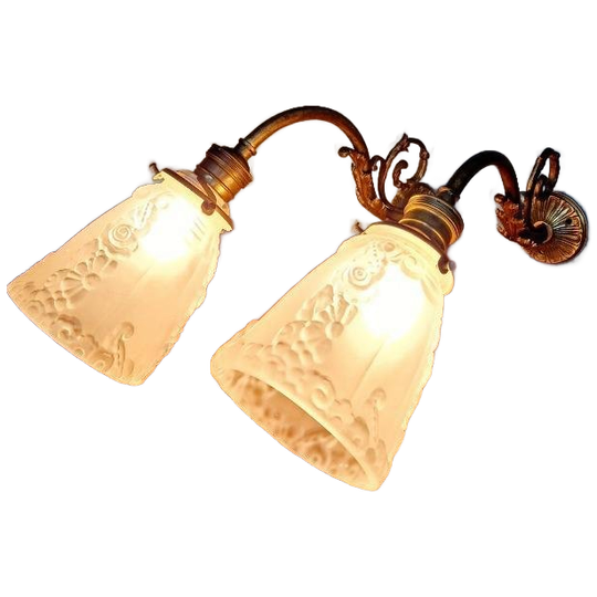 Paar Art Deco Schansen In Brons En Gesatineerd Glas, 1920 1