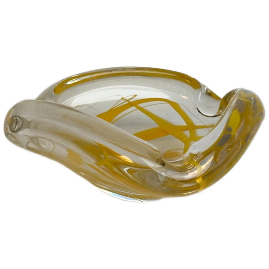 Mcm Vintage Geel Swirl Art Glass Asbak 1