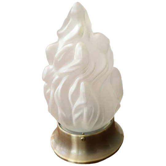 Plafondlamp Art Deco "vlamlamp" Matglas Met Messing Armatuur, Jaren '30 1