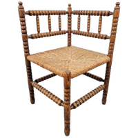 Vintage Bobbin Eiken Hout Hoekstoel Biezen ’50 Mid Century