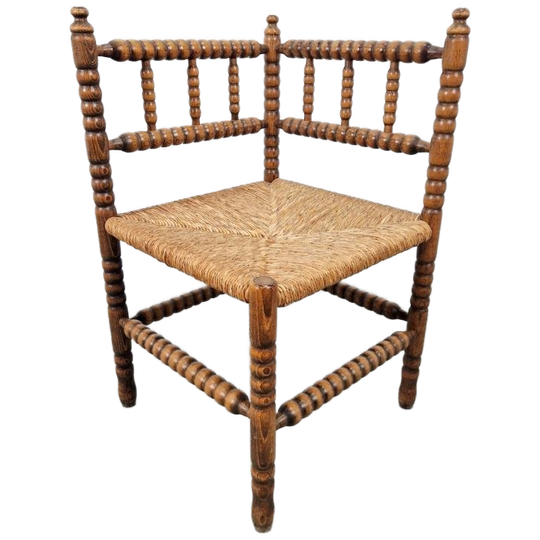 Vintage Bobbin Eiken Hout Hoekstoel Biezen ’50 Mid Century 1