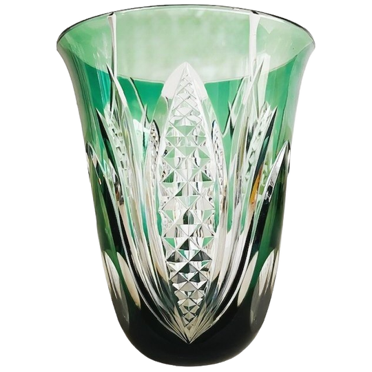Kristallen Vaas Val Saint Lambert Door René Delvenne Groen Kristal Transparant 1960’s 1