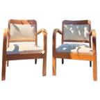Set Van 2 Vintage Fauteuils Met Gebogen Houten Armleggers thumbnail 1