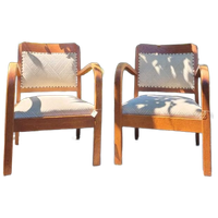 Set Van 2 Vintage Fauteuils Met Gebogen Houten Armleggers