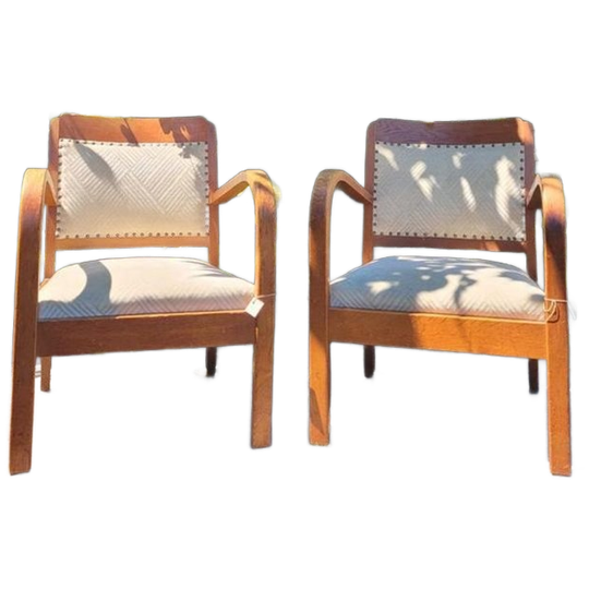 Set Van 2 Vintage Fauteuils Met Gebogen Houten Armleggers 1