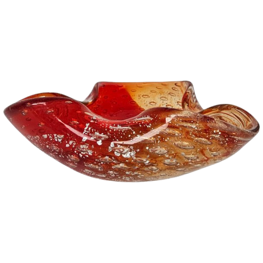 Barovier & Toso - Schaaltje - Asbak - Helder Glas - Rood Met Ingesloten Zilver Deeltjes - 50'S 1