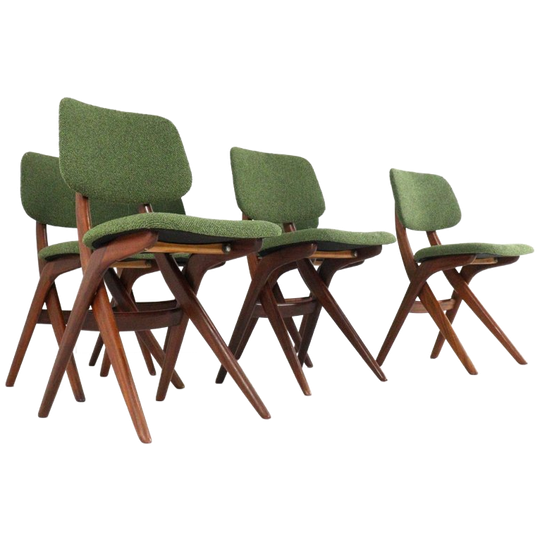 Set 6 Scissor Chairs Stoelen Attr Louis Van Teeffelen Vintage 1