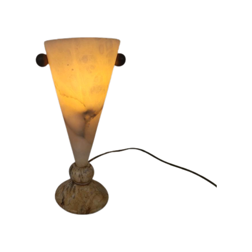Spaanse Albast Tafellamp Met Messing Ornamenten