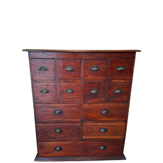 Antieke Geleefde Mahoniehouten Ladenkast, Apothekerskast Archiefkast Afm. 90x37cm En 103cm Hoog. 1