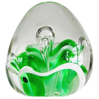 Vintage Groen Wit Helder Glazen Presse-papier Bubbels 1980’s
