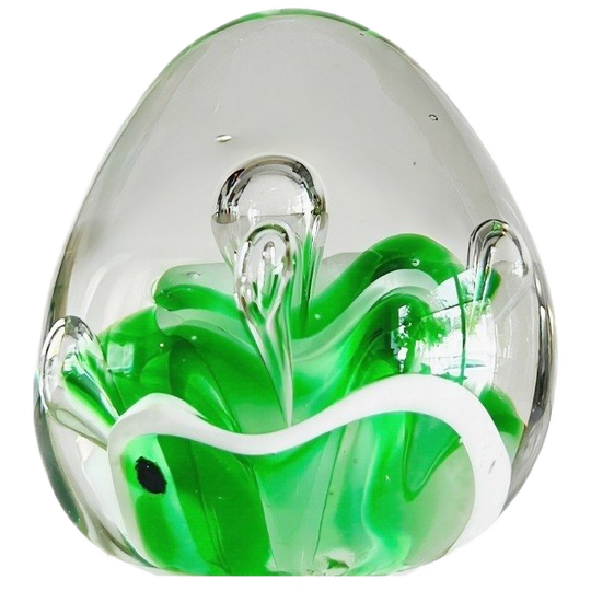 Vintage Groen Wit Helder Glazen Presse-papier Bubbels 1980’s 1