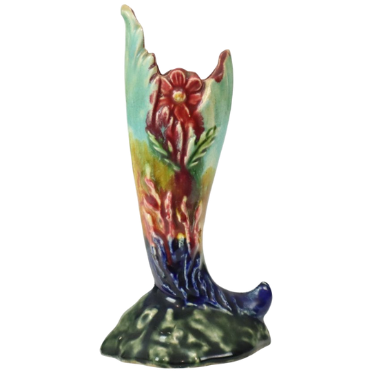 Kleine Florale Art Nouveau Vaas Craquelé Majolica Aardewerk 1