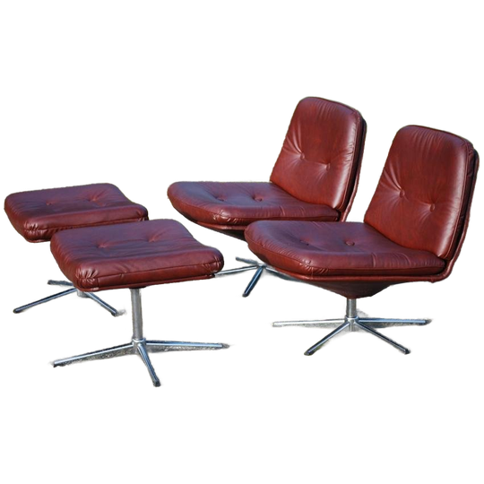 Vintage Fauteuils (2) Met Hocker (2) 1