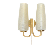 Retro Vintage Wandlamp Lamp Messing Jaren 60 Glas Goud