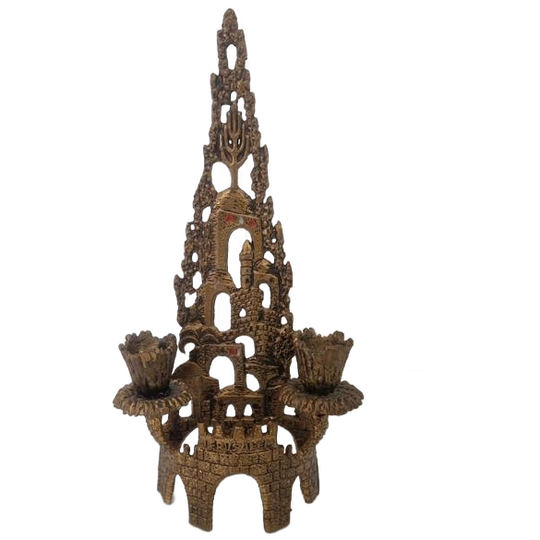 Brutalist Bronzen Judaica Wainberg Kandelaar Vintage 1