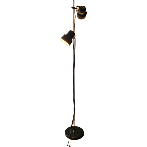 Verstelbare Vintage Staande Vloerlamp, Chroom Met Zwarte Spots. 1970’S