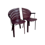 Mario Morbidelli Voor Naos - Set Van 2 Burgundy Rode Stoelen In Leder En Chrome thumbnail 1