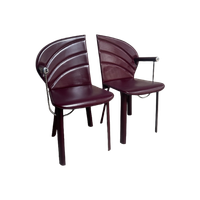 Mario Morbidelli Voor Naos - Set Van 2 Burgundy Rode Stoelen In Leder En Chrome