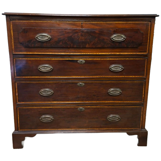 Antieke Engelse Ladenkast, Commode, Achter De Bovenste Lade Zit Een Schrijfgedeelte Ca. 1860 Afm. 120x49 En 115cm Hoog. 1
