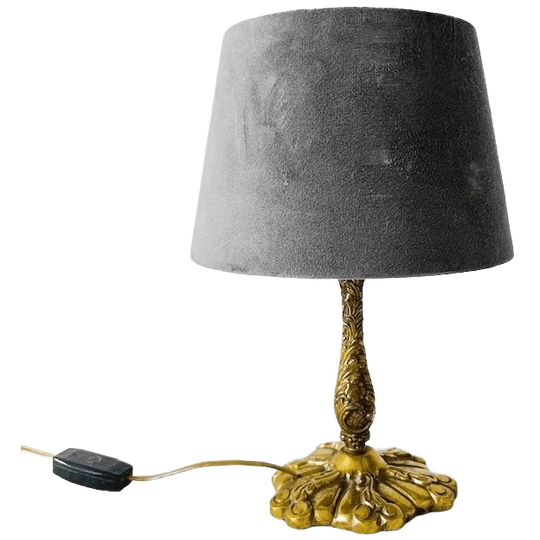 Antieke Art Nouveau Tafellamp Messing Goud Grijze Lampenkap 1910’s 1