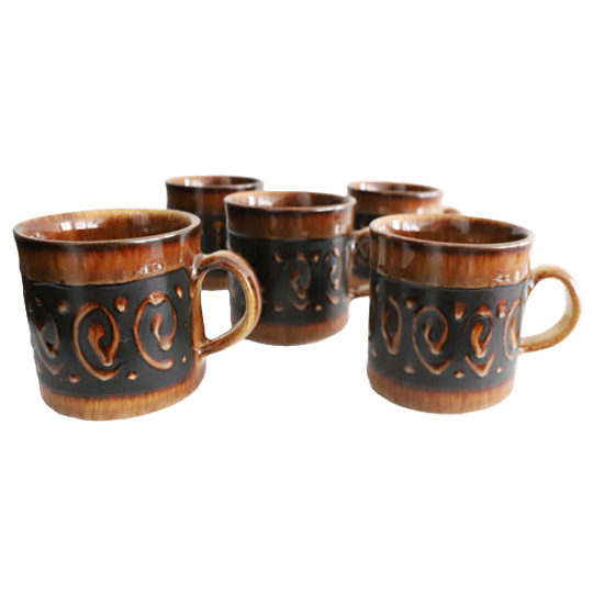 5 Vintage Mokken Van Iden Pottery Sussex, Engeland Jaren '60 1