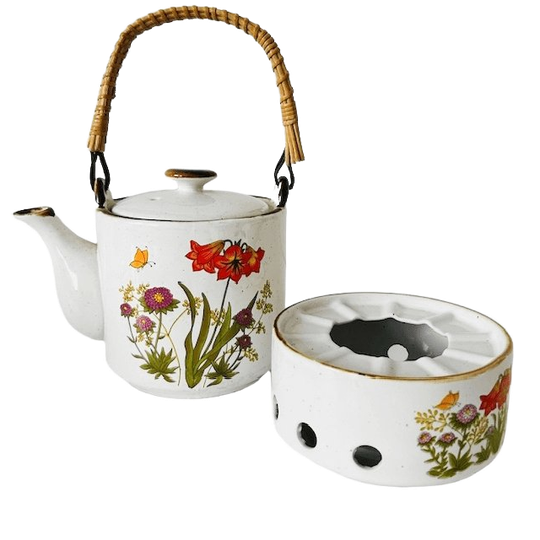 Vintage Keramische Theepot En Warmer Wilde Bloemen Rustiek Retro 1970’s 1